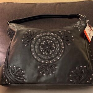 Wilsons Leather Black Embroidered Shoulder Bag